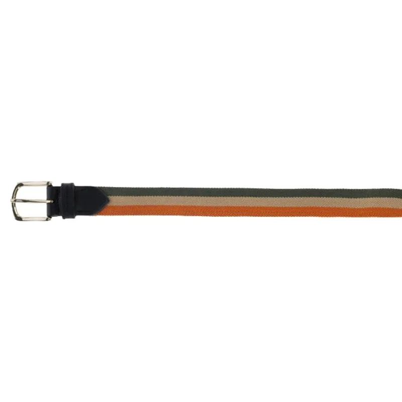 Covalliero Stretch Tri-Colour Belt - Forest Green/Beige/Orange-2