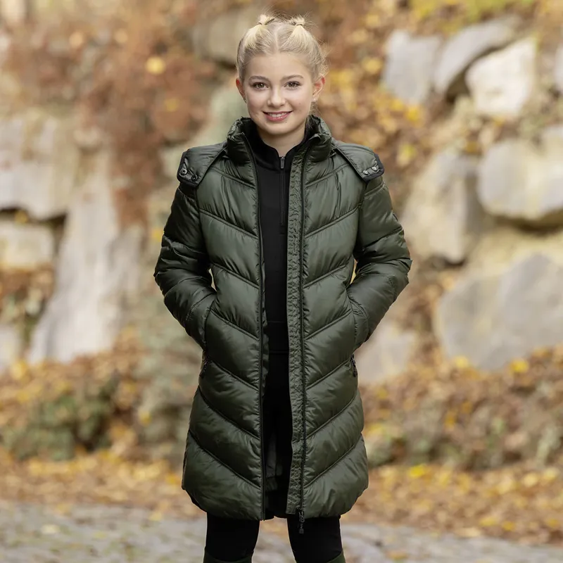 Covalliero Junior Girls Long Quilted Jacket - Opal Green-2