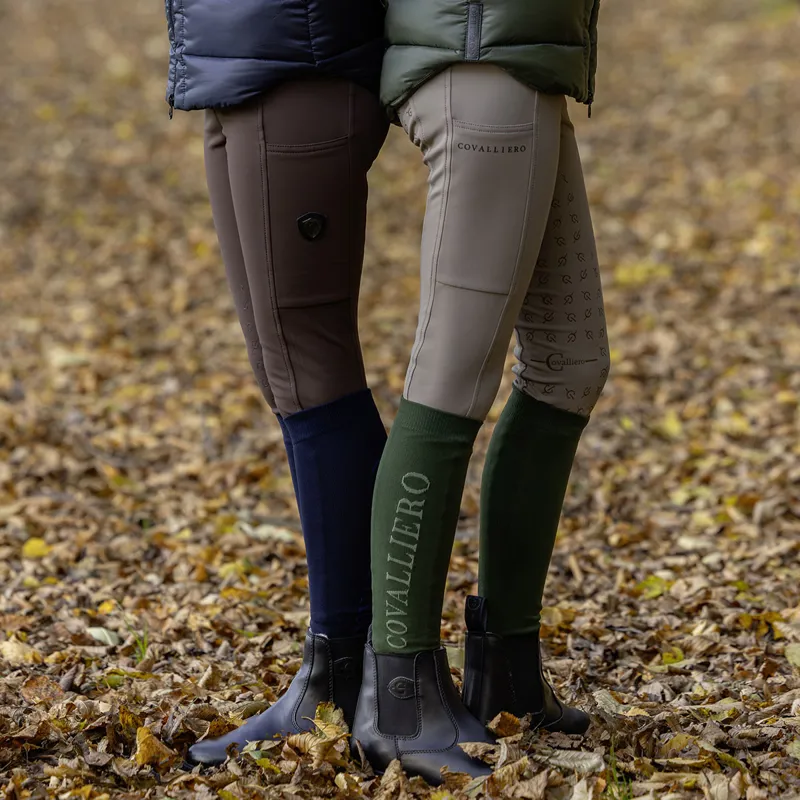 Covalliero Full Grip Junior Winter Riding Tights - Taupe-4