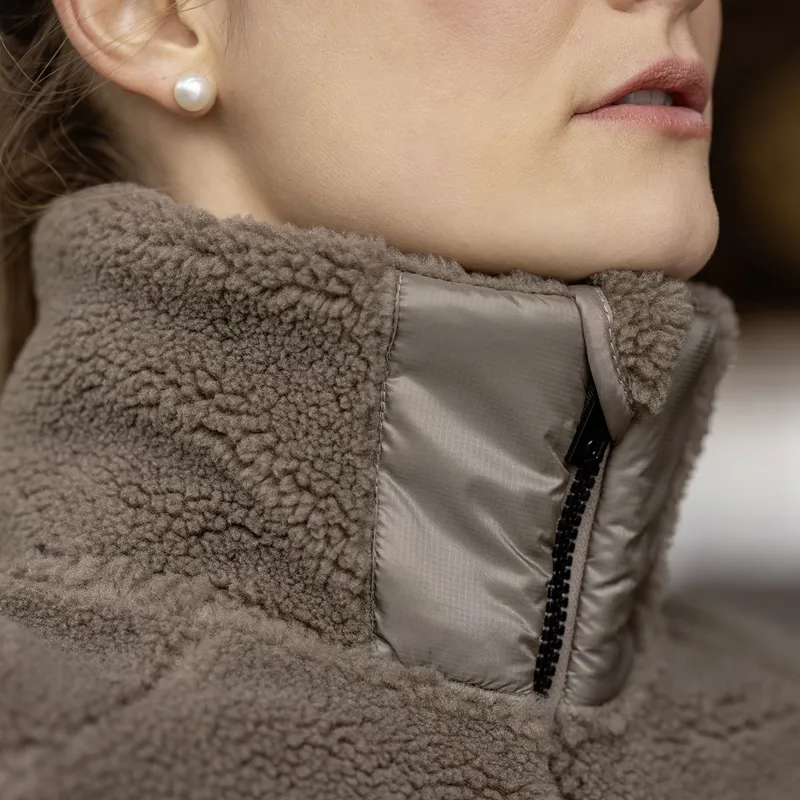 Covalliero Teddy Fleece Ladies Quarter Zip Sweater - Taupe-6