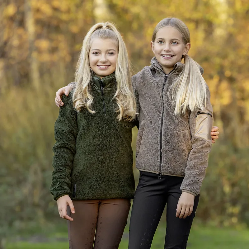 Covalliero Teddy Fleece Junior Quarter Zip Sweater - Opal Green-2