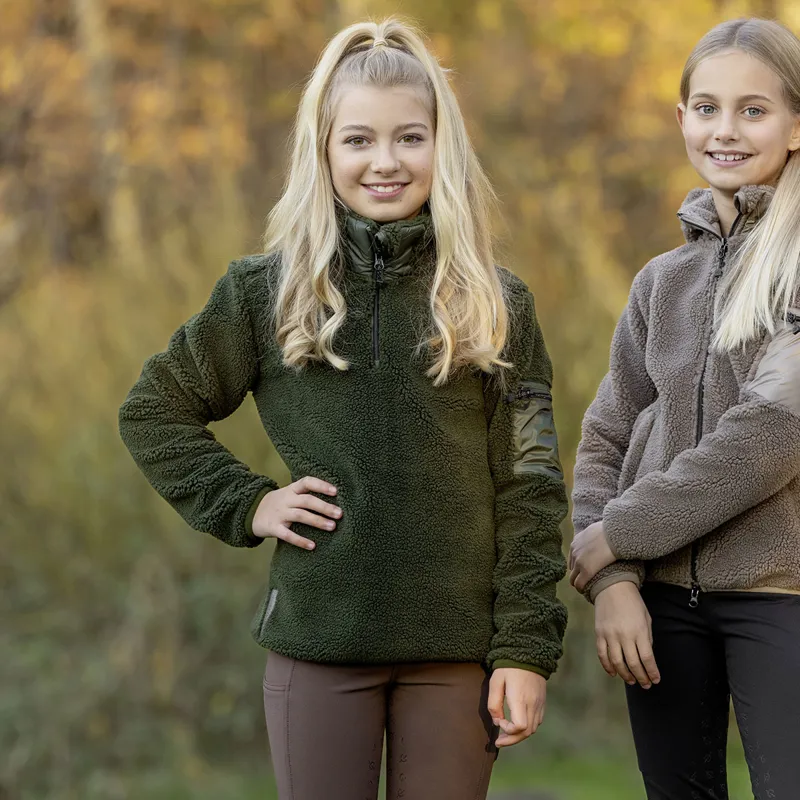 Covalliero Teddy Fleece Junior Quarter Zip Sweater - Opal Green-3