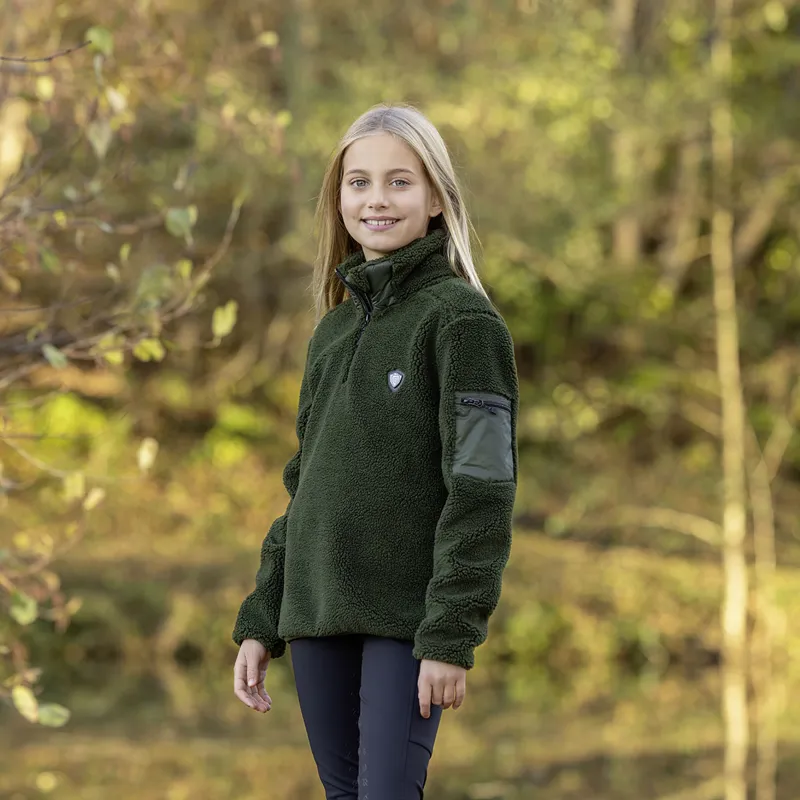 Covalliero Teddy Fleece Junior Quarter Zip Sweater - Opal Green-4