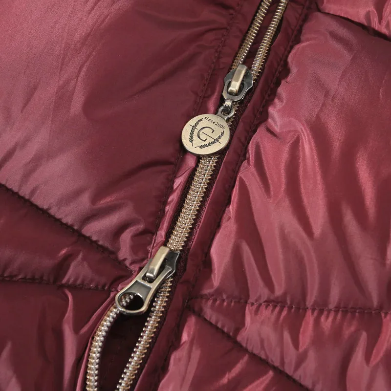 Covalliero Winter Ladies Quilted Long Jacket - Merlot/Gold-5