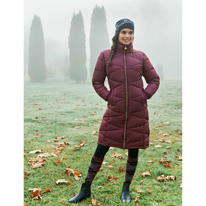 Covalliero Winter Ladies Quilted Long Jacket - Merlot/Gold-7