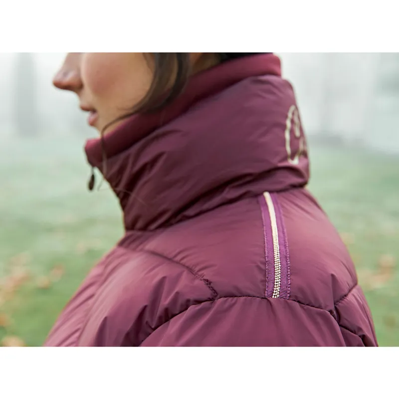 Covalliero Winter Ladies Quilted Long Jacket - Merlot/Gold-8