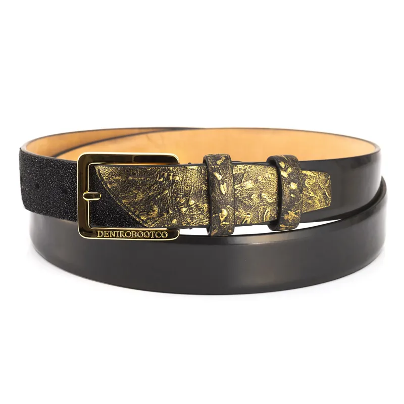 DeNiro 00B Graffiti Stardust FG05 Belt - Grey/Black/Gold/Gold