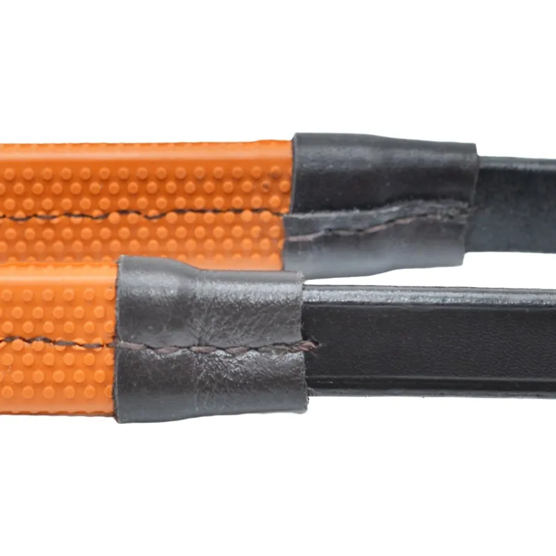 Dever Ascot Pony Race Rubber Reins - Brown/Orange-3