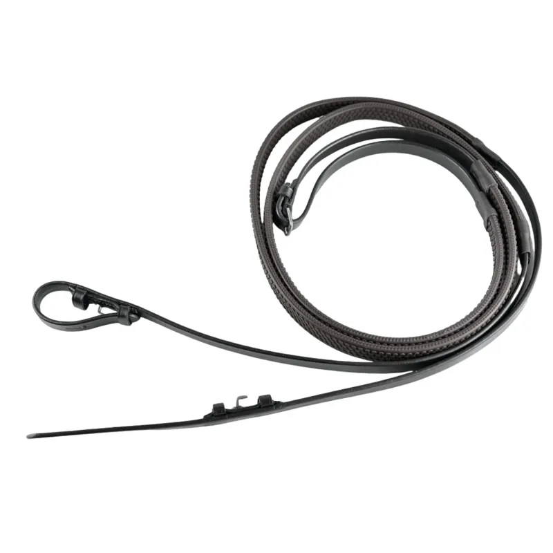 Dever Ascot Rubber Grip Reins with Buckle Fastenings - Black