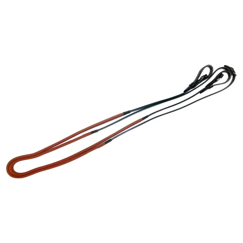 Dever Classic Arab Rubber Grip Race Reins - Brown/Orange-1