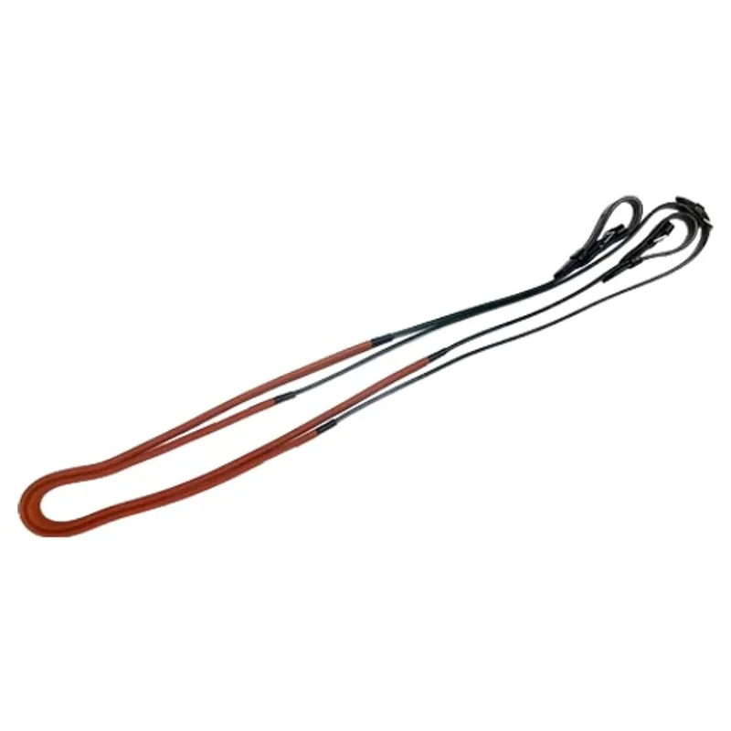 Dever Classic National Hunt Rubber Grip Race Reins - Brown/Orange