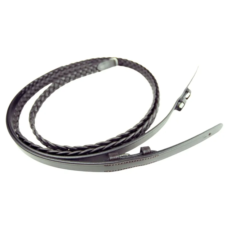 Dever Platinum Leather Plaited Reins - Brown