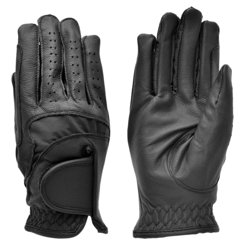 Dever Flex Leather Grip Adults Riding Glove - Black