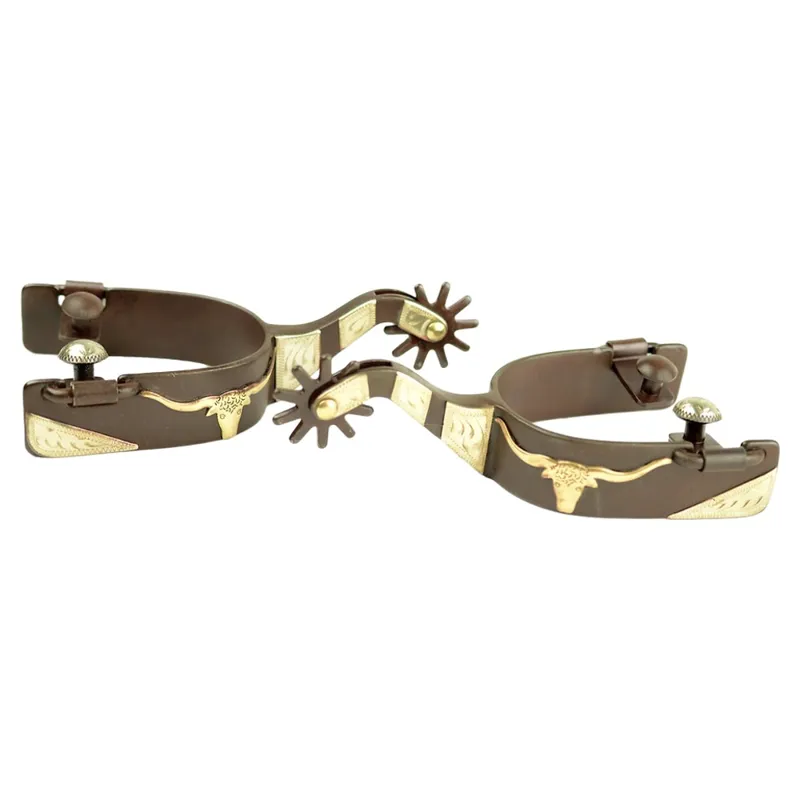 Dever Western Mens Cowboy Long Horn Spurs - Brown