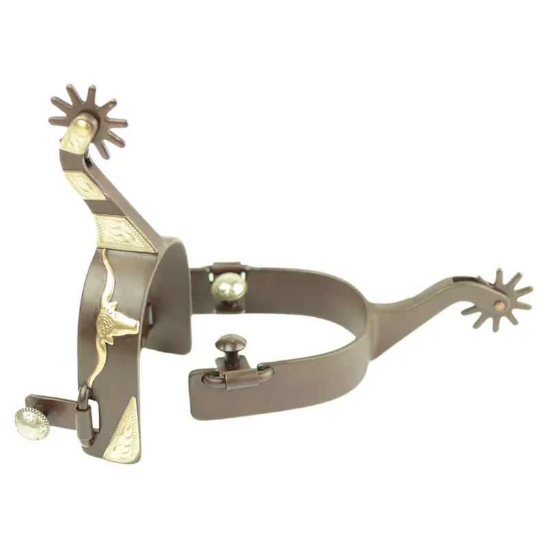 Dever Western Mens Cowboy Long Horn Spurs - Brown-2