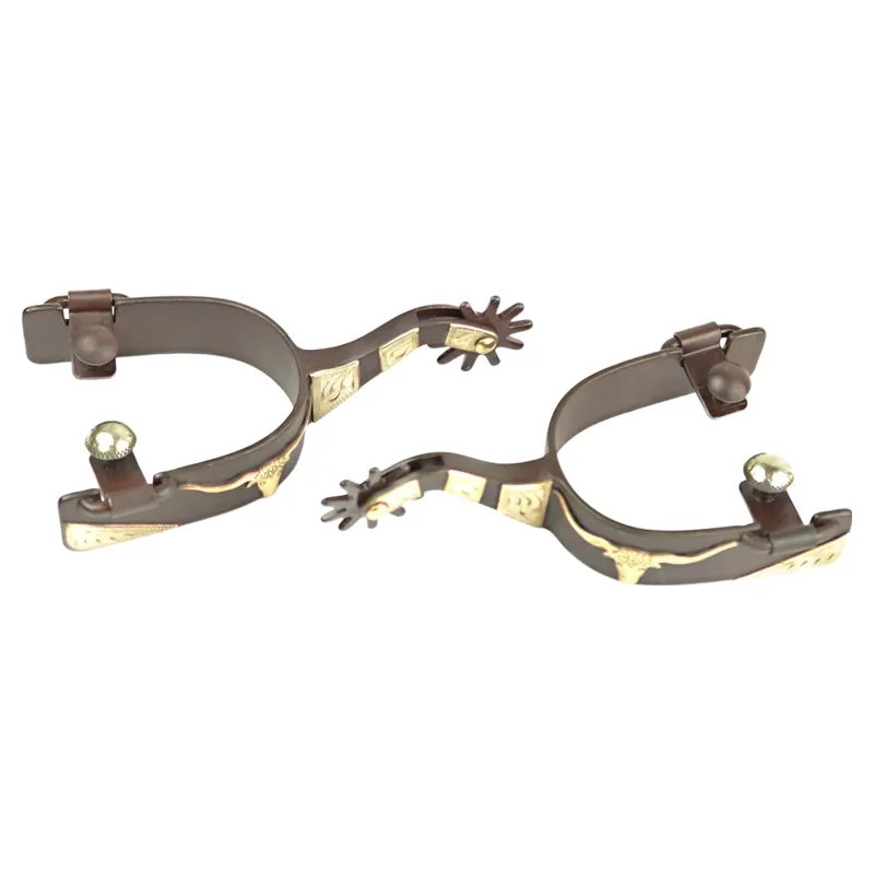 Dever Western Mens Cowboy Long Horn Spurs - Brown-1
