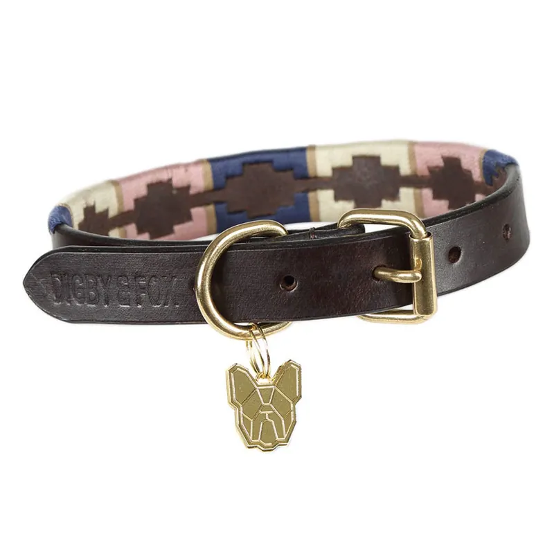 Digby and Fox Drover Polo Dog Collar Pink Natural Navy
