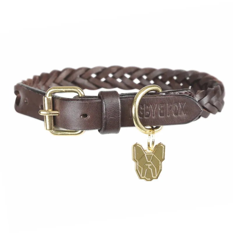Digby and Fox Plaited Dog Collar - Brown