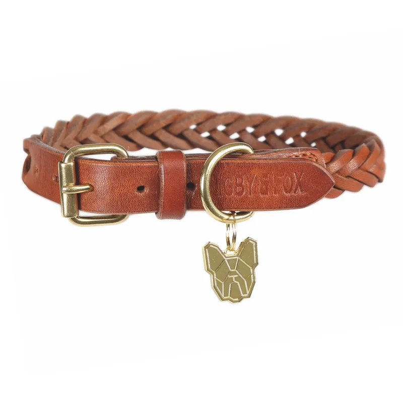 Digby and Fox Plaited Dog Collar - Tan