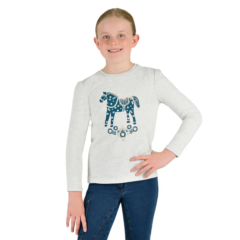 Dublin Poppy Puff Junior Long Sleeve Tee - White Marle-1