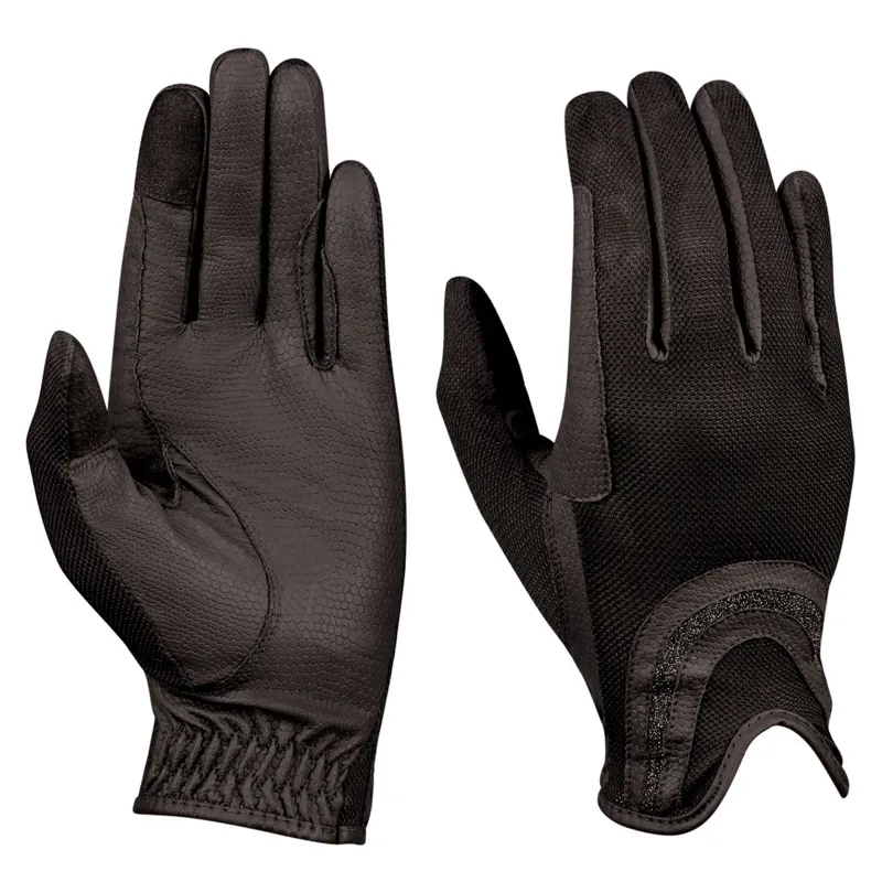 Dublin Pull On Glitter Mesh Back Adults Riding Gloves - Black