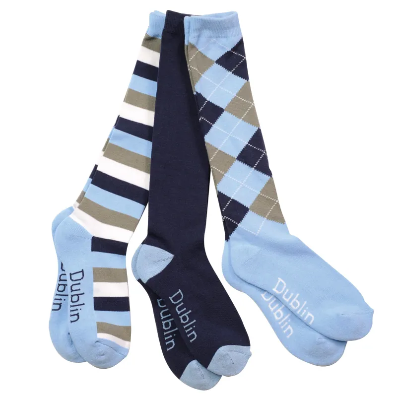 Dublin 3 Pack Tall Riding Socks - Navy/Sky