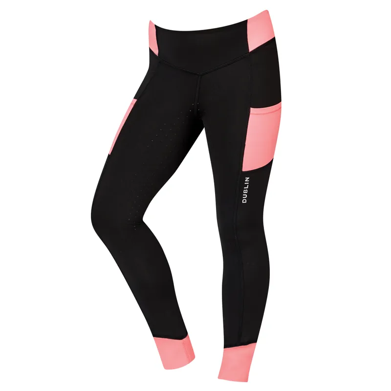 Dublin Power Performance Colour Block Junior Riding Tights - Coral