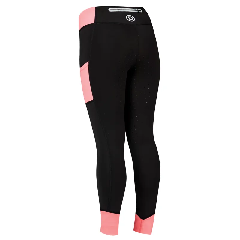 Dublin Power Performance Colour Block Junior Riding Tights - Coral-1