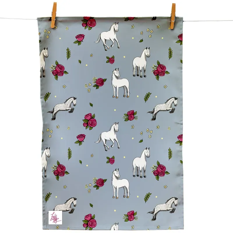 Emily Cole Tea Towel - Grey Horse