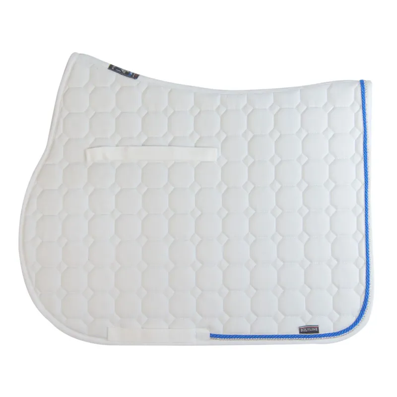 Equiline Octagon Custom Saddlecloth - White/Royal Blue/White Diamante