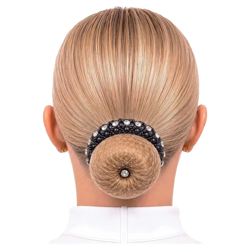Equetech Beaded Crystal Bun Ring Scrunchie - Black-1