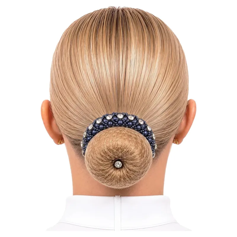 Equetech Beaded Crystal Bun Ring Scrunchie - Navy-1