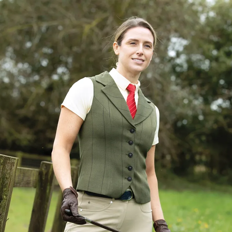 Equetech Bellingham Deluxe Womens Tweed Show Waistcoat - Green-3