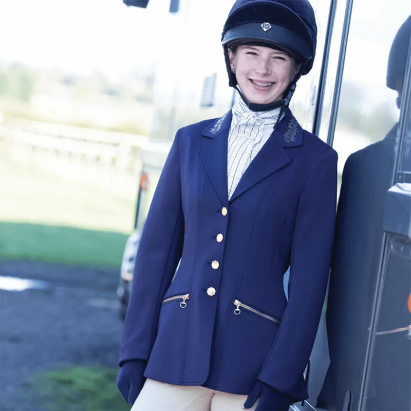 Equetech Crystal Showerproof Junior Show Jacket - Navy/Rose Gold-1