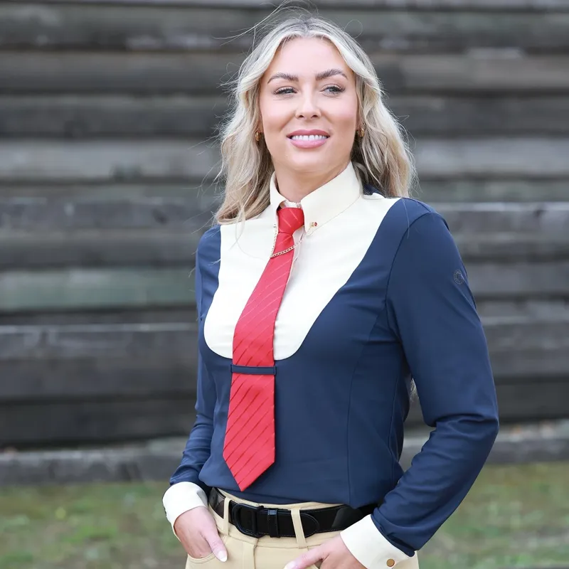 Equetech Elite Womens Long Sleeve Show Shirt - Navy/Cream-2