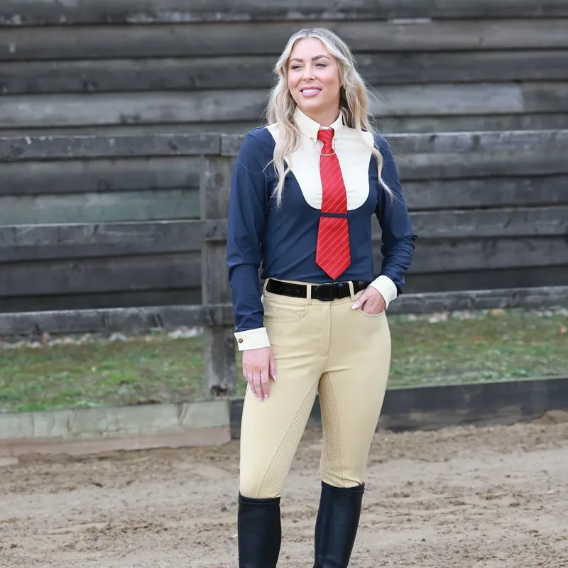 Equetech Elite Womens Long Sleeve Show Shirt - Navy/Cream-3