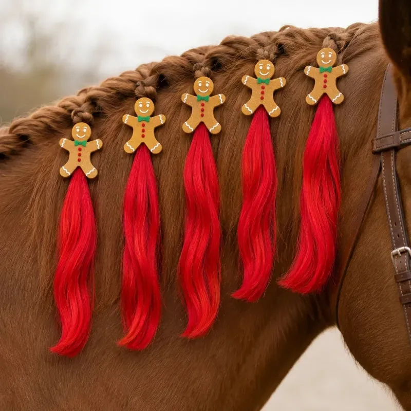 Equetech Christmas Mane Tassels Pack Of 5 -  Gingerbread Man/Tan-1