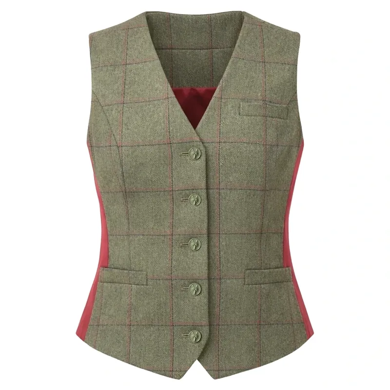 Equetech Launton Deluxe Womens Tweed Competition Waistcoat - Green-1