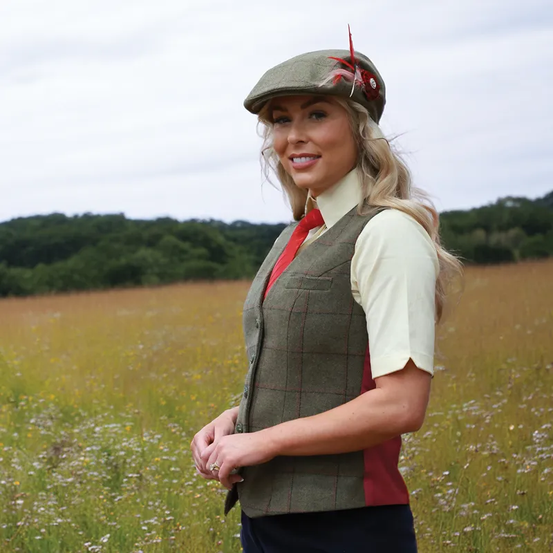 Equetech Launton Deluxe Womens Tweed Competition Waistcoat - Green-2