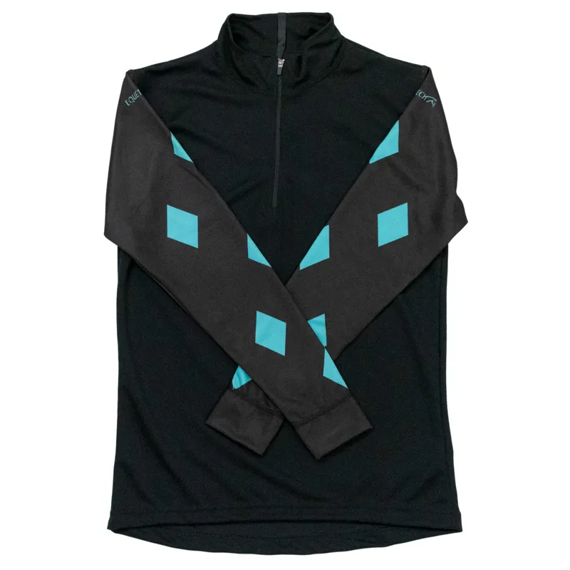 Equetech Airflow Junior Cross Country Top - Black/Turquoise Diamonds
