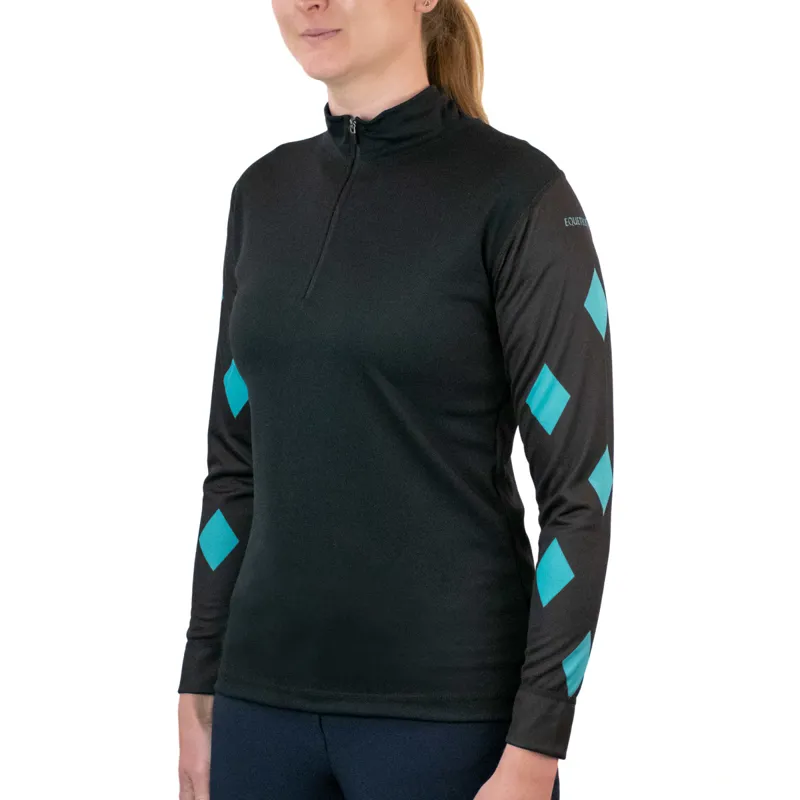 Equetech Airflow Ladies Cross Country Top - Black/Turquoise Diamonds