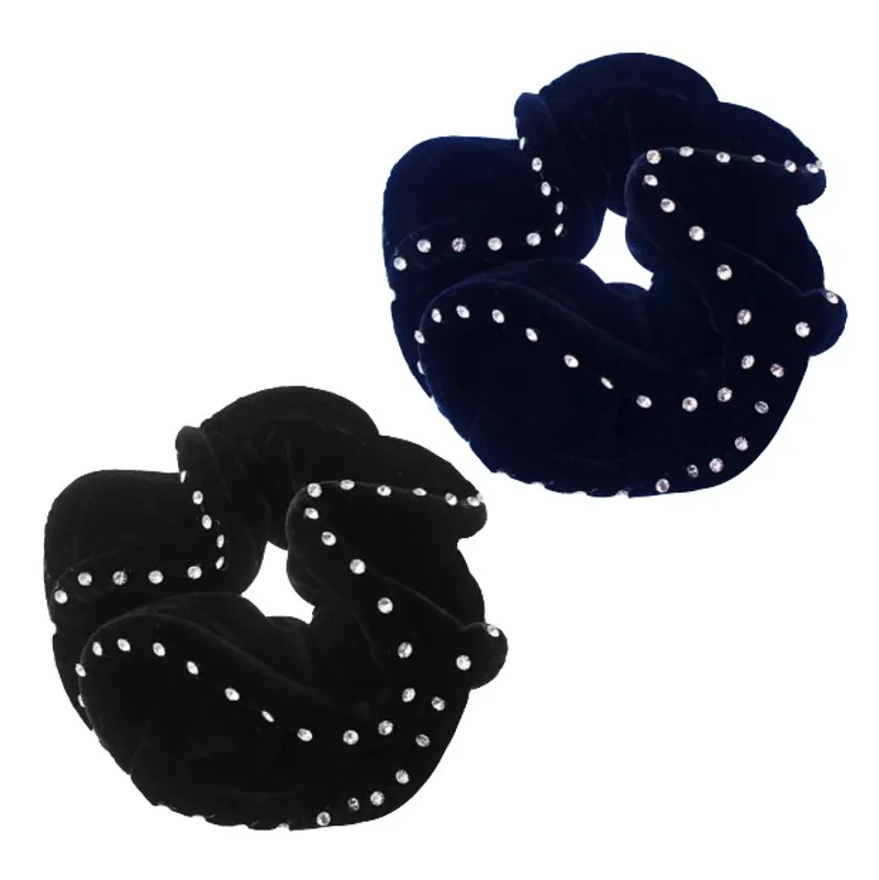 Equetech Diamante Crystal Velvet Scrunchie - Black-1