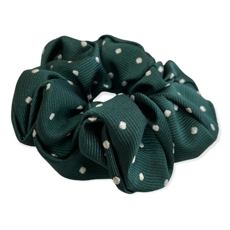 Equetech Polka Dot Show Scrunchie - Bottle Green/White