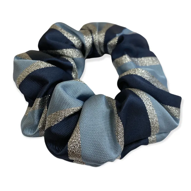 Equetech Lurex Stripe Hair Scrunchie - Navy/Light Blue
