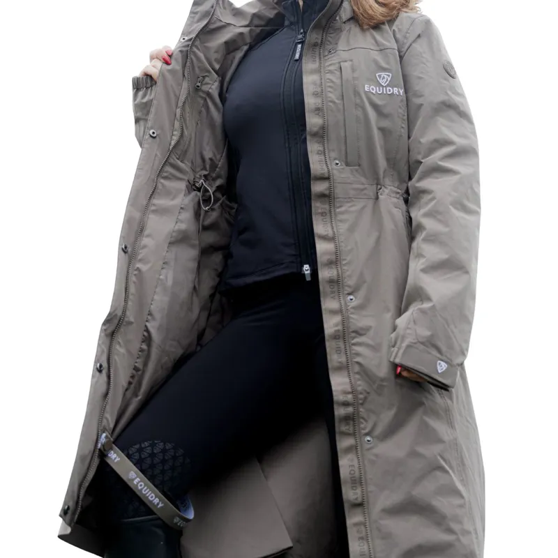 EQUIDRY Aura Womens Waterproof Long Riding Coat - Taupe-7