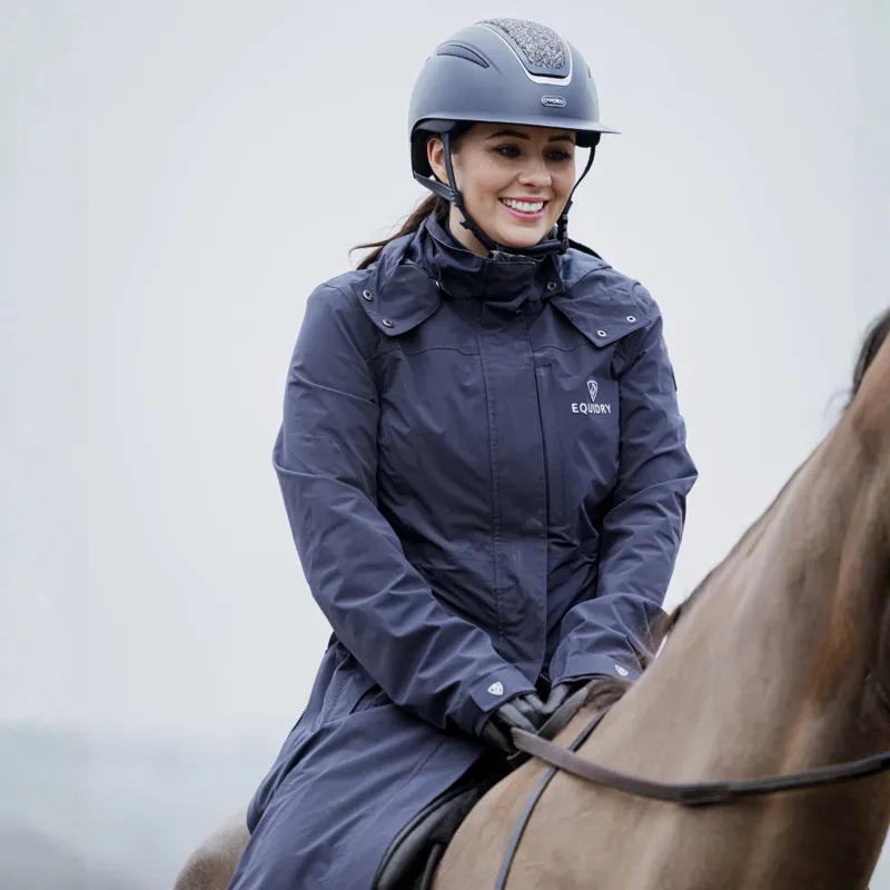 EQUIDRY Aura Womens Waterproof Long Riding Coat - Navy-2