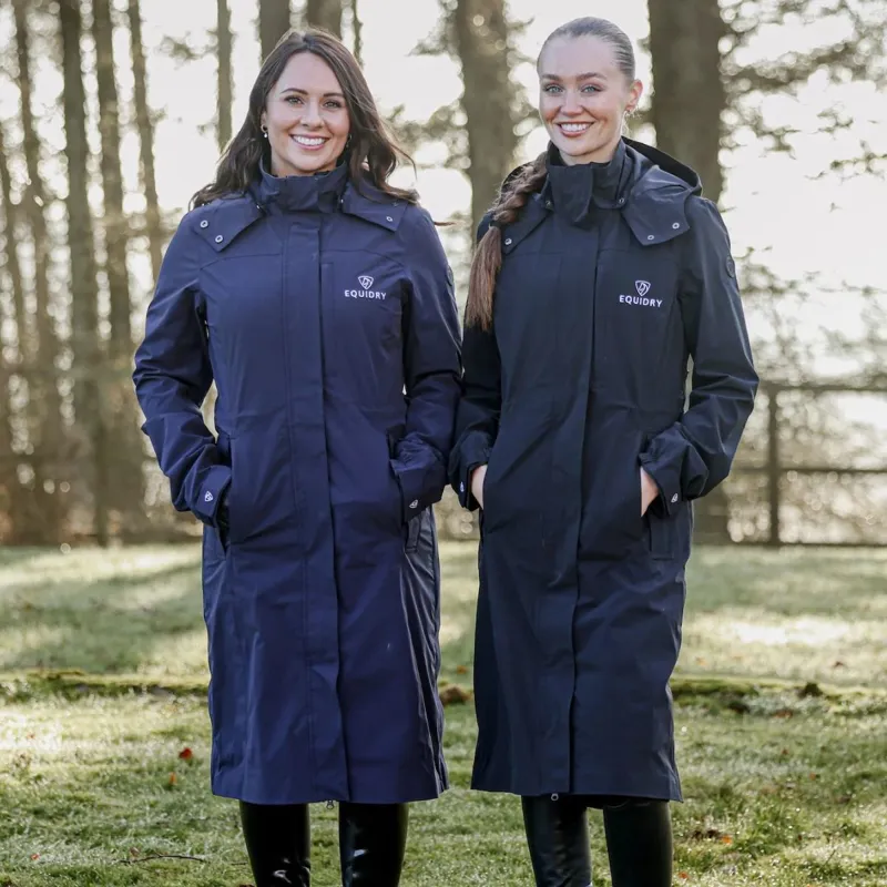 EQUIDRY Aura Womens Waterproof Long Riding Coat - Navy-3