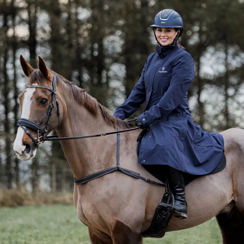 EQUIDRY Aura Womens Waterproof Long Riding Coat - Navy-4