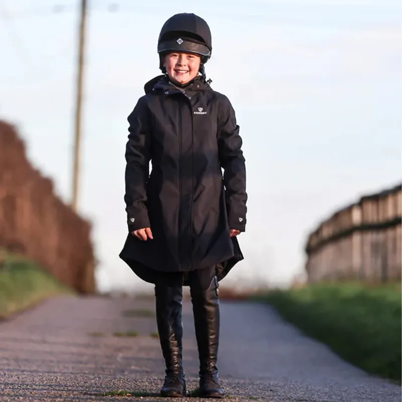 EQUIDRY Bronte Waterproof Junior Long Riding Coat - Black-1