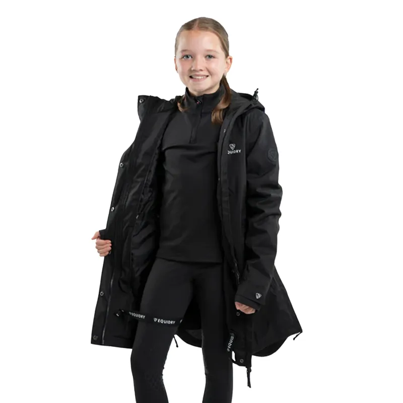EQUIDRY Bronte Waterproof Junior Long Riding Coat - Black-3